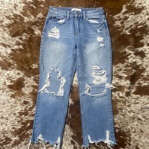 Flying Monkey Distressed Straight Leg Blue Jeans